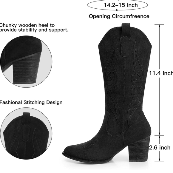 Cowgirl Boots Suede Mid Calf Booties - Picture 3 of 8